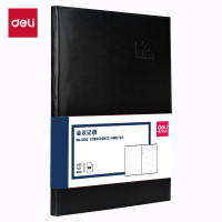 得力(deli)16k 96张时尚绑带皮面本可插笔商务记事本笔记本子文具办公用品黑色22250