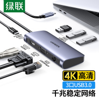 绿联Type-C扩展坞USB-C转HDMI/VGA转换器千兆网卡网线口转接头分线器适用苹果华为笔记本电脑iPad拓展坞