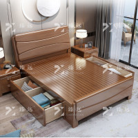 臻远 现代简约实木床双人床 1.5米抽屉高箱ZY-SMC-69