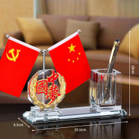 企采严选办公室摆件党旗摆件新款水晶笔筒会议室桌面装饰品办公桌摆件实用商务