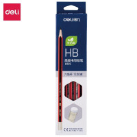 得力 铅笔 书写绘画铅笔 HB学生铅笔红杆带橡皮头六角杆素描绘图练字笔 学生文具12支/盒 1盒装S935