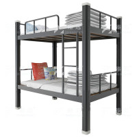 臻远钢制型材床双层床员工宿舍上下铺学生公寓床双人床铁艺高低床 双层床900宽黑