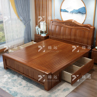 臻远ZY-SMC-75现代简约实木床双人床 1.5米抽屉高箱