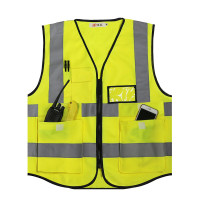 谋福80042系列 反光马甲反光背心 救援服施工夜间作业警示服反光衣骑行环卫施工服(口袋款 荧光黄)10件