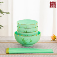 宫廷传奇 GT-YL5-5T五福临门套装餐具礼盒+手提袋(金玉兰青瓷10件套碗5+筷子5)