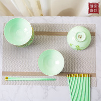 宫廷传奇 GT-YL8-8T八方来财套装餐具礼盒+手提袋(金玉兰青瓷16件套碗8+筷子8)