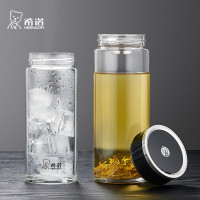 希诺玻璃杯单层大容量 带滤网泡茶杯子男家用便携水杯XN-1200 410mL