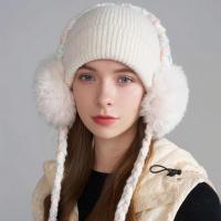Kenmont 护耳帽子针织帽女2025新款显脸小防寒保暖毛球毛线帽秋冬9690