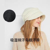 Kenmont 纯色后托绵羊毛气质鸭舌贝雷帽女显脸小秋冬英伦百搭八角帽新5253