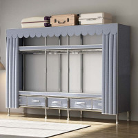 企采严选衣柜家用卧室简易布衣柜全钢架加粗加厚[长1.30米]月光灰色(升级26MM加粗钢管 合金钢接头)