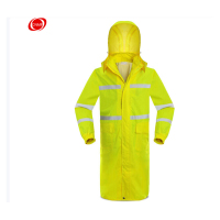 谋福8019荧光黄长款反光连体雨衣保安巡逻交通执勤双层劳保雨衣路政铁路施工警示雨披2XL175可定制
