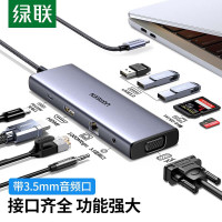 绿联[十合一扩展坞]3.5mm音频/读卡器/USB3.0/HDMI/千兆网卡/VGA/PD100W/编制线材15601