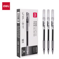 得力S108办公中性笔0.5mm加强型针管黑(黑色)12支/盒