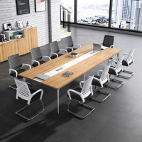 穆运会议桌椅长桌培训长条桌洽谈桌办公桌简约现代小型开会桌1.6*0.8(原木+白色)