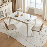 林氏家居折叠餐桌家用岩板餐桌可伸缩餐桌椅组合现代简约圆桌桌子LH211R1(一桌四椅)