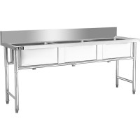 圣托(Shentop)不锈钢三星水池商用 学校食堂三槽洗菜盆 带支架厨房水槽洗碗池STTC-BB18A