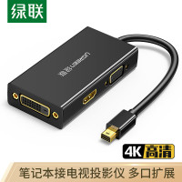 绿联 Mini DP转HDMI VGA DVI三合一转换器 4K雷电2扩展器坞适用电脑连接显示器投影仪 20418