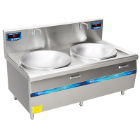 圣托(shentop)大功率商用电池炉 12kW双灶电磁炉 不锈钢双炒电磁灶 双头电磁大锅灶 STC-B1500