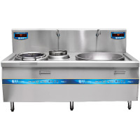 圣托(shentop)商用凹面电磁炉 不锈钢双炒电磁灶 大功率电炒炉 小炒加大炒组合灶 STC-G1900