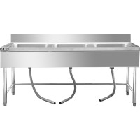 圣托(Shentop)食堂厨房三星水池商用 不锈钢三槽洗菜盆带围板 酒店饭店水槽洗碗池STTC-BA18C