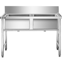 圣托(Shentop)不锈钢双星水池商用 学校食堂双槽洗菜盆 带支架厨房水槽洗碗池STTC-BB12A