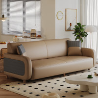 简约北欧风真皮沙发 猫抓皮革浅灰色+海绵+乳胶+全实木框 多人位 2.1m