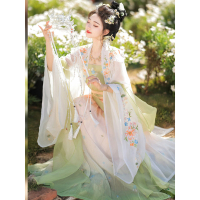 [花玉露]宋制对襟大袖日常刺绣吊带齐腰褶裙春夏 单位:套