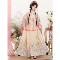 明制汉服女春季马面裙套装对襟琵琶袖古装 桃天鹿锦-粉色套装 单位:套