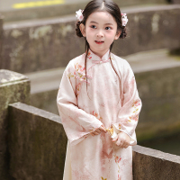 旗铂汉服女童春秋儿童国风旗袍套装女孩新中式超好看春装 粉枝套装 上衣+裤子 单位:套