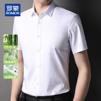 罗蒙 短袖衬衫男休闲商务男士白色正装