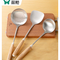 双枪锅铲304不锈钢家用炒勺榉木柄汤勺漏勺线漏炒菜铲子厨具套装