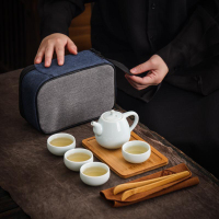 企业定制 方然青瓷美人壶旅行茶具套装陶瓷茶壶茶杯水杯一壶四杯