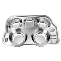 美厨餐盘304不锈钢加厚分格餐盘卡通5格咘咘车系列MCFT706