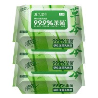 清风湿纸巾御本草杀菌湿巾1层60片*3包BWB60YE(包装随机)