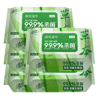 清风湿纸巾御本草杀菌湿巾1层60片*5包BWB60YE(包装随机)