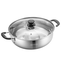 美厨304不锈钢鸳鸯火锅32cm玻璃盖MCT1211