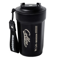 美厨316不锈钢水杯保温咖啡杯带盖户外便携随行豆浆杯男士450ml黑色MCB1358