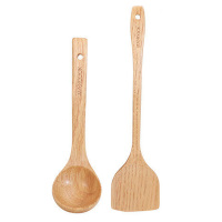 美厨铲勺2件套天然原木整木制作挂空设及炒铲锅铲木汤勺MCCU0100