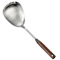 美厨漏勺304不锈钢悬挂收纳防烫手柄胡桃木勺MCCU2036