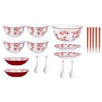 苏泊尔餐具套装碗盘餐碟勺子筷复古花卉18件套TH2307E