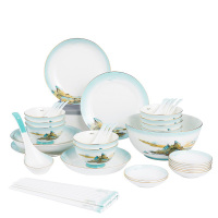 德铂碗绿水青山32件套陶瓷碟碗勺筷组合套装DEP-767