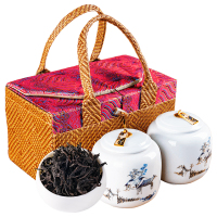 润虎金骏眉特级武夷红茶高档双瓷罐藤编提花织锦礼袋250g