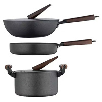 德铂锅具套装三件套克里斯蒂煎锅汤锅炒锅黑色DEP-560