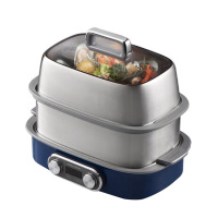 摩飞电蒸锅12L不锈钢双层预约定时保温蒸炖锅轻奢蓝MR1168