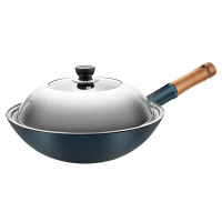 美厨炒锅34cm老式精铁锅带盖配铲燃气煤气灶专用MCC0573