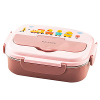 美厨饭盒304不锈钢3格樱花粉保温饭盒配餐具MCFT9264