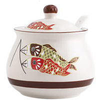 美厨猪油罐1200ml年年有鱼陶瓷耐高温盛油容器MCTC1525