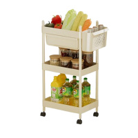 美厨置物架3层抽屉式防尘厨房置物架小推车带轮MCZW8020