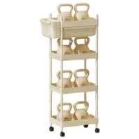 美厨置物架4层抽屉式防尘厨房置物架小推车带轮MCZW8037
