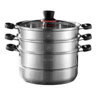 美厨蒸锅32cm佳膳系列不锈钢复底感温三层蒸锅MCZ965